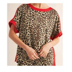 NWT Jodifl Red/Animal Leopard Print Dolman Top